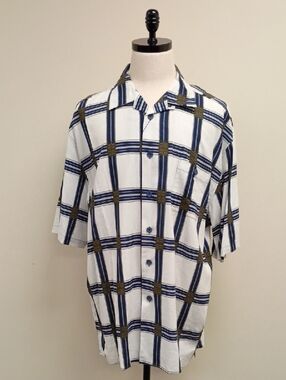 Trust White Blue Plaid Short Sleeve Button Up Shirt Size XXL